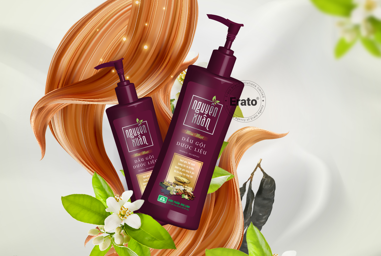 THIẾT KẾ BAO BÌ DẦU GỘI DƯỢC LIỆU NGUYÊN XUÂN THƯƠNG HIỆU HOA LINH